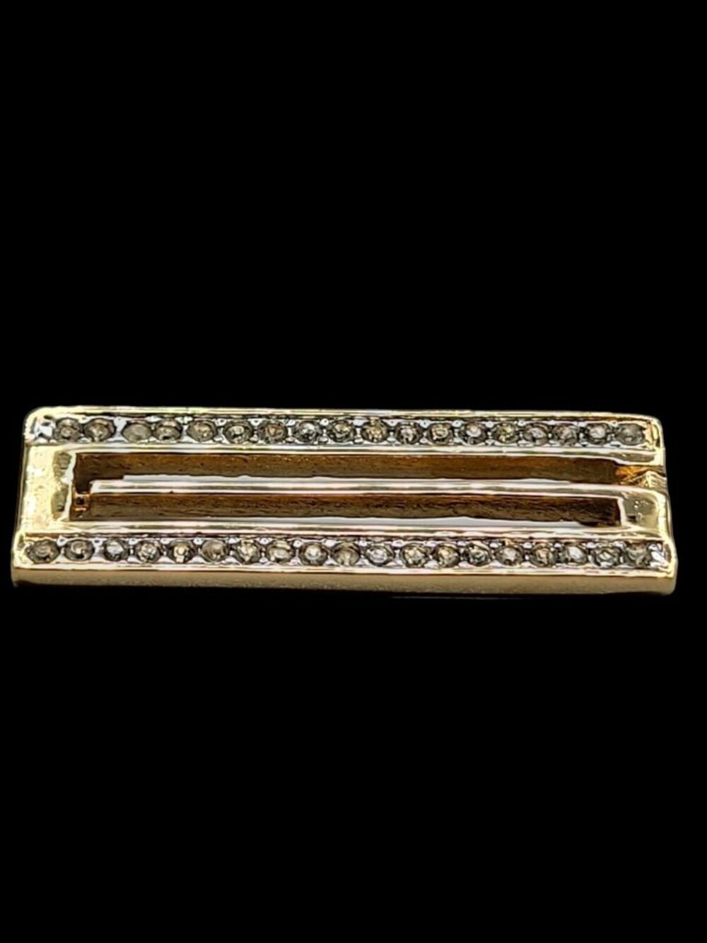Givenchy Brooch Gold Plated Crystal Bar G Vintage Pin Paris New York Signed